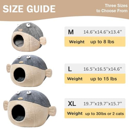 Cat Beds for Indoor Cats-19.7''Cute Pufferfish Larger Cat Cave Bed - Image 2