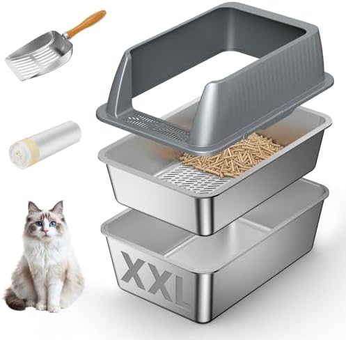 XXL Stainless Steel Sifting Litter Box by WeLovePetsAsMuchAsYouDo