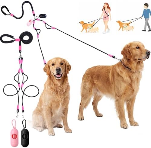 Thinkday Double Dog Leash for 2 Dogs, 5.9 ft No Tangle Dual Dog Leash by Thinkday