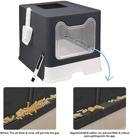 Foldable Cat Litter Box with Lid, Enclosed Potty, Large Top Entry - Image 4