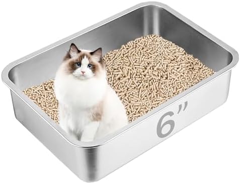 Stainless Steel Cat Litter Box, 19.7"×13.8"×6" Metal Litter Pan, Big Litter Box by Unknown
