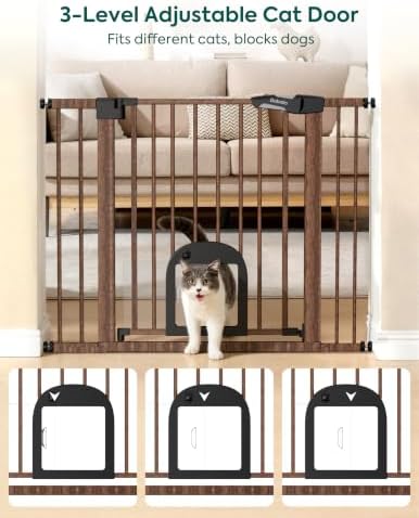 Babelio Dog Gate with Adjustable Cat Door, CatPrivilege III - Image 2