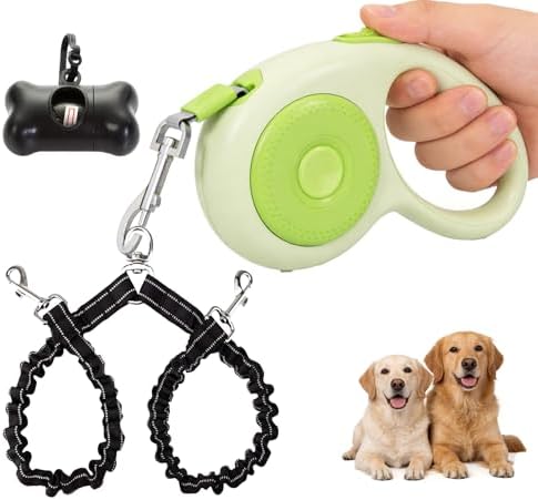 Dual Retractable Dog Leash for 2 Large Dogs, One-Button Break and Lock by FEGCZP