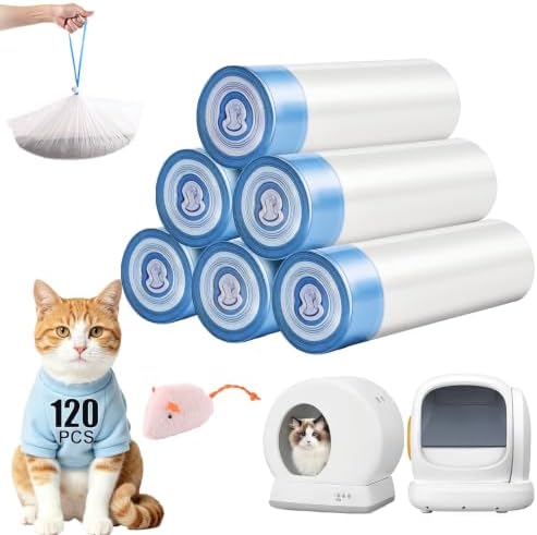120 Count Drawstring Cat Litter Bags Compatible by KropBom