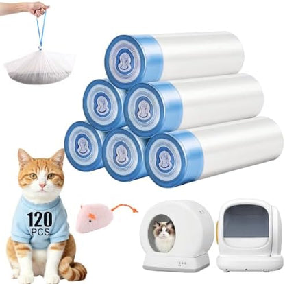 120 Count Drawstring Cat Litter Bags Compatible by KropBom