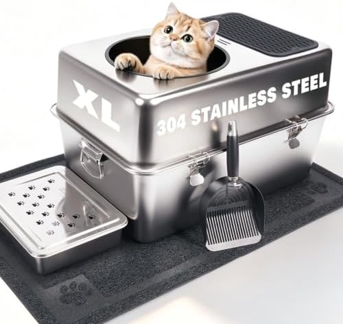 304 Stainless Steel Litter Box, XL Enclosed Litter Box by VORGENS-YourReliablePartner