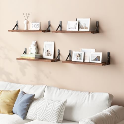 YGEOMER 16.5 Inch Floating Wall Shelves, Dark Carbonized Pine - Image 5