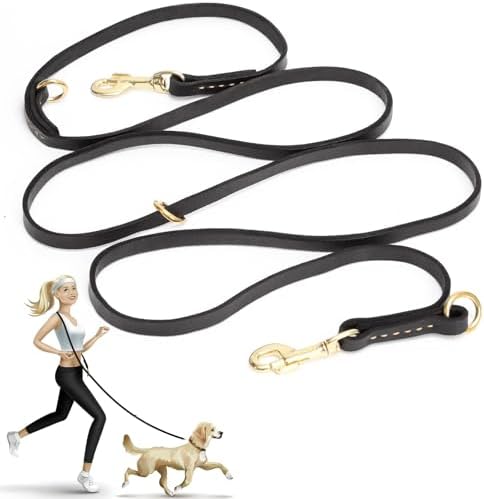 Leather Dog Leash 8ft, Soft Multi-Function 6 in 1 Leather Training Walking Lead by GuidingStar