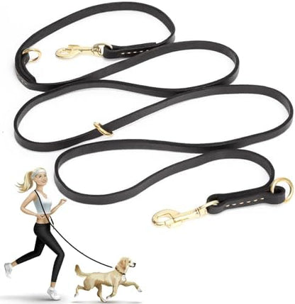 Leather Dog Leash 8ft, Soft Multi-Function 6 in 1 Leather Training Walking Lead by GuidingStar