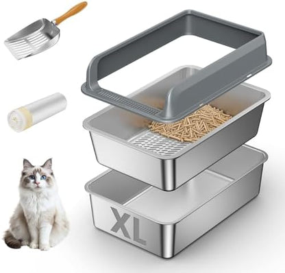 Stainless Steel Sifting Litter Box by WeLovePetsAsMuchAsYouDo