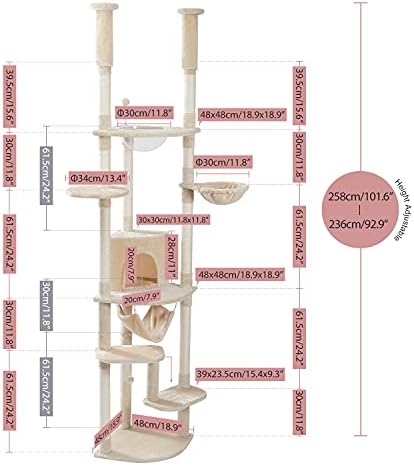 PEQULTI Floor to Ceiling Cat Tree, 92.9-101.6in Adjustable Cat Tower - Image 4