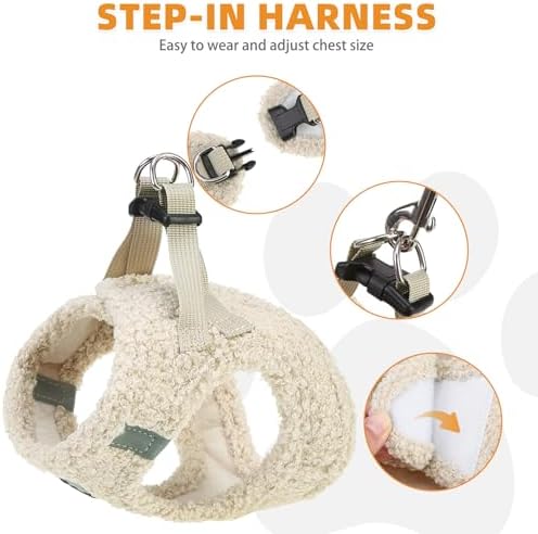 KOOLTAIL Plush Small Dog Harness and Leash Set, Warm Fleece No Pull Puppy Vest - Image 3