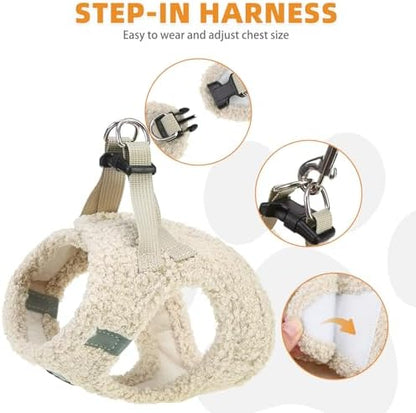KOOLTAIL Plush Small Dog Harness and Leash Set, Warm Fleece No Pull Puppy Vest - Image 3