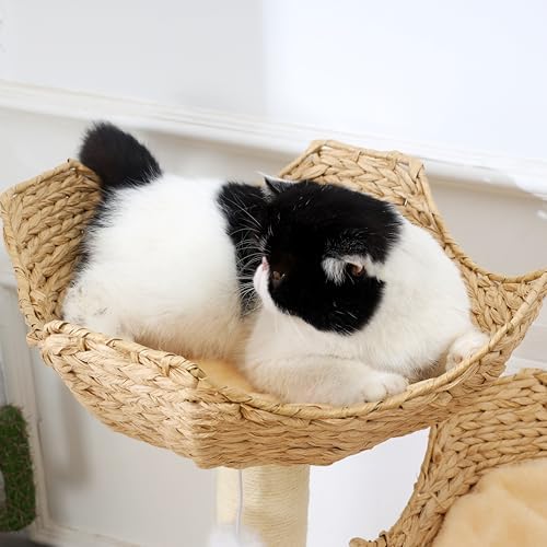 SHENGOCASE Cat Tree Tower with Rattan Wicker Basket, 2 Large Nest Baskets Bed - Image 5