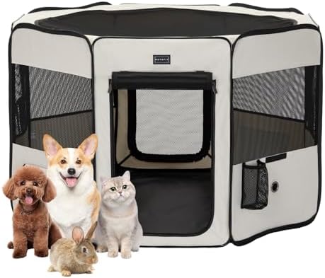 PETSFIT 45.5" Dog Playpen with Dual Zipper Doors –Sturdy Foldable Pet Playpen by Petsfit