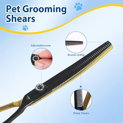 7" Curved Fluffer Dog Grooming Scissors, 43Teeth Piano Shape - Image 6