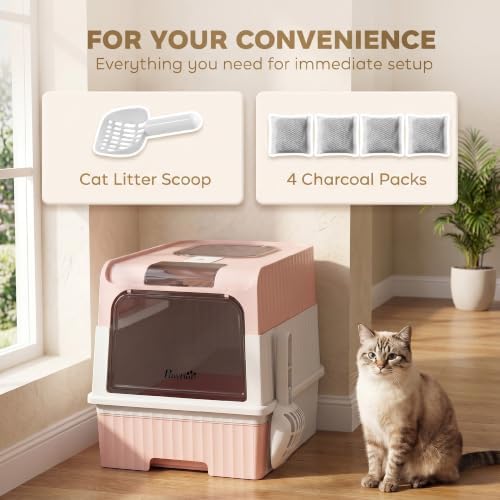 PawHut Cat Litter Box with Lid, Pull-Out Drawer Tray - Image 6