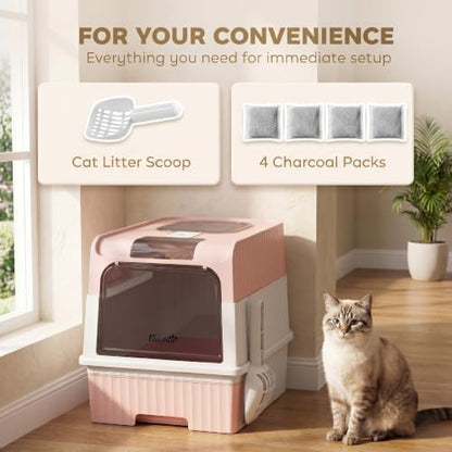 PawHut Cat Litter Box with Lid, Pull-Out Drawer Tray - Image 6