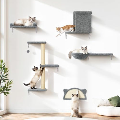 5-in-1 Cat Wall Shelves, Solid Wood Cat Wall Furniture Set by PLEKER