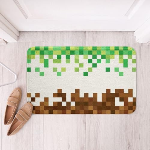 Pixelated Bathroom Rug, Geometric Patchwork Grid Non Slip Bath Mat by Manfei