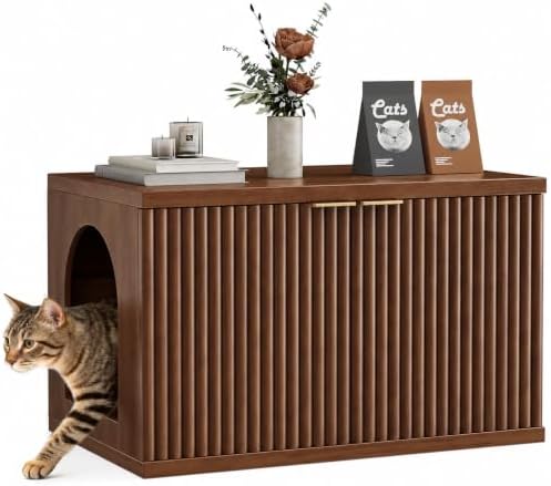 Homhedy Cat Litter Box Enclosure, Modern Fluted Accent by Homhedy