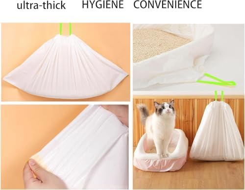 60 Count Cat Drawstring Litter Box Liners 26.6x16.7 inches 2Mils Super Thickfor - Image 6