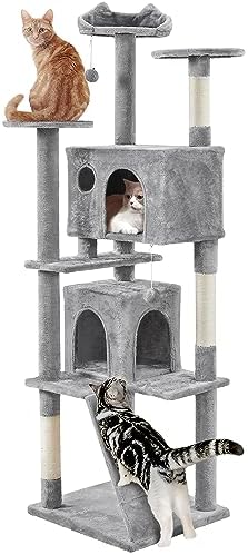 Yaheetech 80in XL Multi-Level Cat Tree, Double Caves, Sisal Posts by Yaheetech