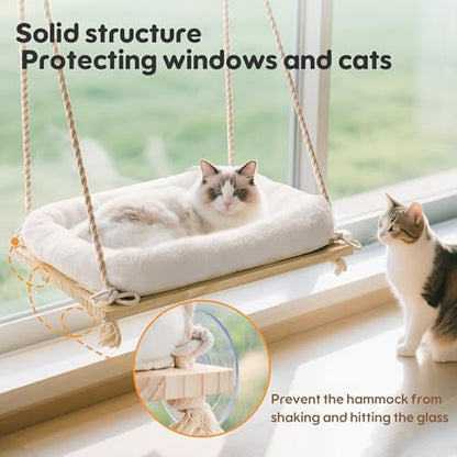 Cat Window Perch Hammock with Solid Wood Seat & Plush Cushion - Image 6