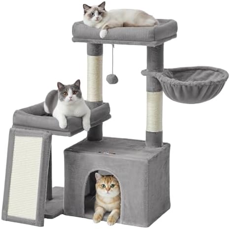 Feandrea Cat Tree, 33.8" Cat Tower, Scratching Posts and Ramp, Dove Gray by FeandreabySONGMICSHOME