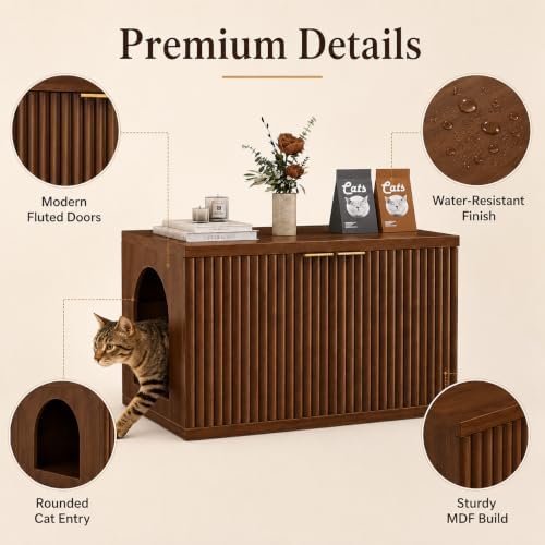 Homhedy Cat Litter Box Enclosure, Modern Fluted Accent - Image 4