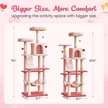 MWPO Cute Cat Tree, 70.1-Inch Tall Pink Cat Tower - Image 4