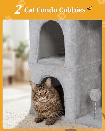 Aechonow Cat Tree for Large Cat, 2 Cozy Cat Condo House for Large & Fat Cats - Image 5