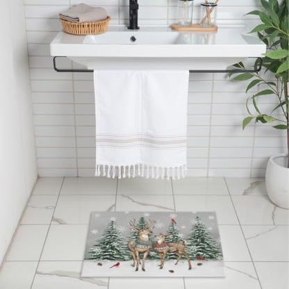 Giwawa Winter Deer Bath Rug Pine Tree Entryway Front Door Mat Non Slip - Image 6