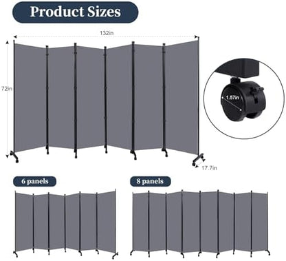 Room Divider 6 Panel-132''Wide Folding Privacy Screen, Large Partition Wall - Image 6