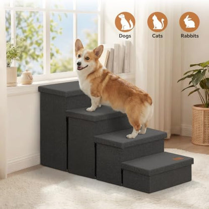 Zerbuger Dog Stairs with Storage, Dark Grey 4 Steps Dog Ramp no Condo - Image 7