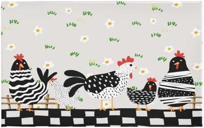 Giwawa Black Rooster Bath Rug Buffalo Plaid Bathtub Mat Absorbent Machine by Giwawa
