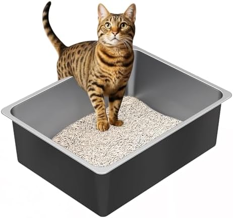 Ohtomber High Sided Stainless Steel Cat Litter Box by Ohtomber