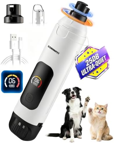 Dog Nail Grinder with New LCD Display, 25dB Quiet 6-Speed Dog Nail Trimmer by CORNNPET