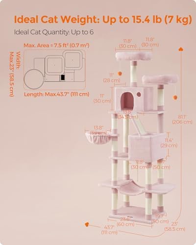 Feandrea Cat Tree, 81.1-Inch Large Cat Tower, Jelly Pink - Image 6