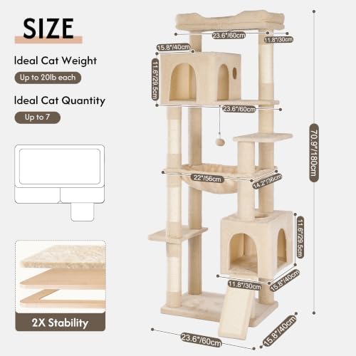 XXL Cat Tree Tower 70”with Oversized Bed, 2 Condos - Image 5
