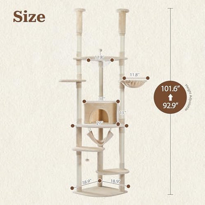 PETEPELA Floor to Ceiling Cat Tree, 92.9-101.6" Tall Cat Tower - Image 2