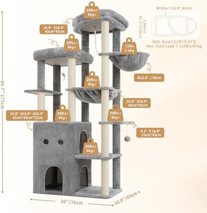 Heybly Cat Tree, 69.7 in Secure Anti-Tip Cat Tower - Image 6