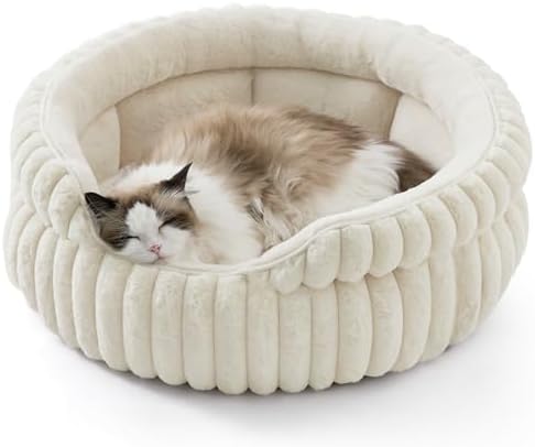 Bedsure ComfyFleece® Washable Cute Large Cat Bed, Soft Round Puppy Bed by BEDSURE