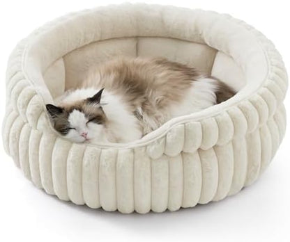 Bedsure ComfyFleece® Washable Cute Large Cat Bed, Soft Round Puppy Bed by BEDSURE
