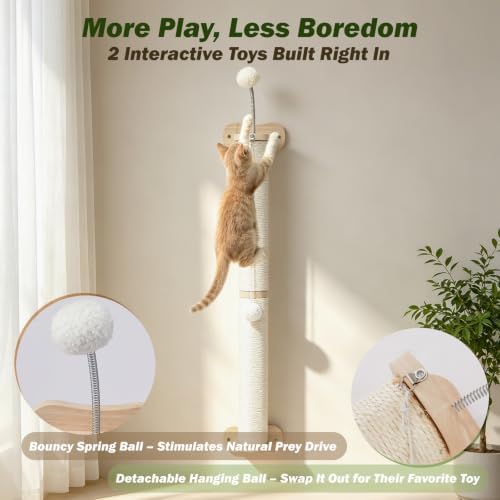 EMUST Wall Mounted Cat Scratcher 33", Sisal Kitten Scratching Post Sturdy - Image 4
