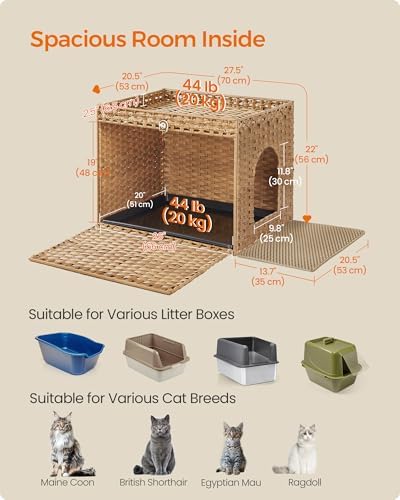 Feandrea Cat Litter Box Enclosure, Handwoven Rattan End Table, Extra Mat - Image 6
