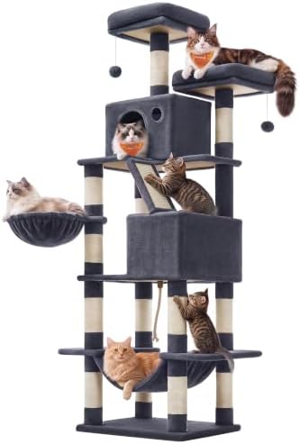 Feandrea Cat Tree, 81.1-Inch Large Cat Tower, Smoky Gray by FeandreabySONGMICSHOME