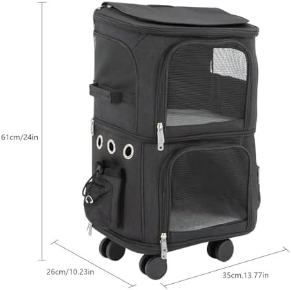 2-Tier Rolling Pet Carrier for Cats & Dogs, Removable Divider, Telescopic Handle - Image 5