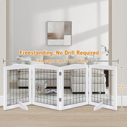 LZRS 4-Panel Freestanding Wooden Dog Gate—Extra Wide 30” Tall Foldable Pet - Image 2