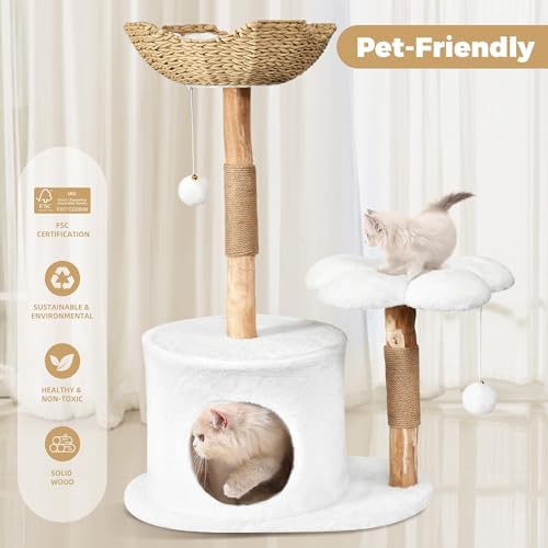 Easyego Modern Cat Tree, 36.6" Aesthetic Wood Cat Tree Tower - Image 5